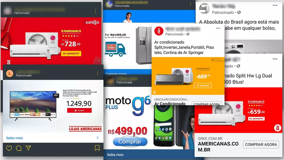 Anúncios divulgam produtos com preços muito abaixo do mercado para impulsionar páginas clonadas, roubar senhas e cobrar boletos sem entregar a mercadoria — Foto: Reprodução Anúncios divulgam produtos com preços muito abaixo do mercado para impulsionar páginas clonadas, roubar senhas e cobrar boletos sem entregar a mercadoria — Foto: Reprodução