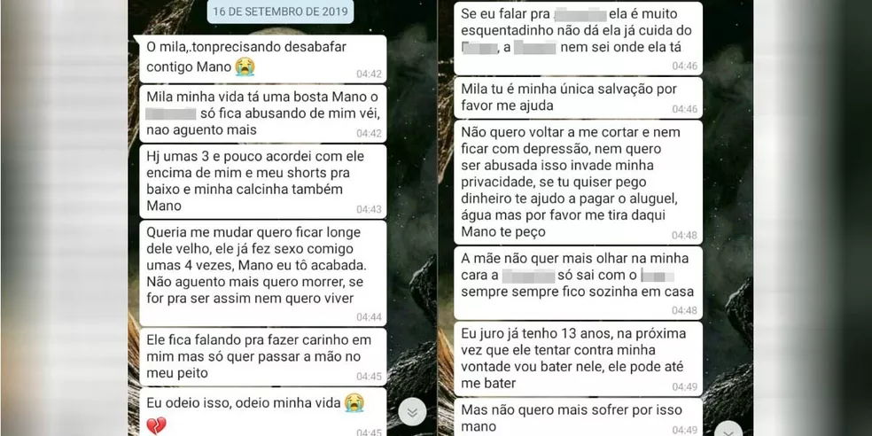 Vítima relata à irmã que está sendo abusada pelo pai em São Vicente, SP. — Foto: Reprodução Vítima relata à irmã que está sendo abusada pelo pai em São Vicente, SP. — Foto: Reprodução