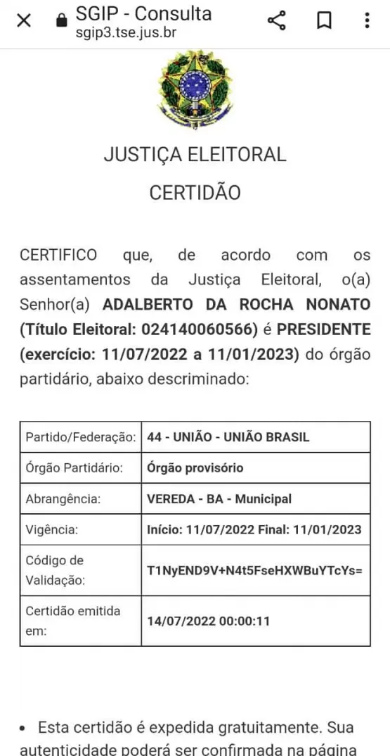 Adalberto nonato se torna o 1° presidente municipal da União Brasil na Bahia