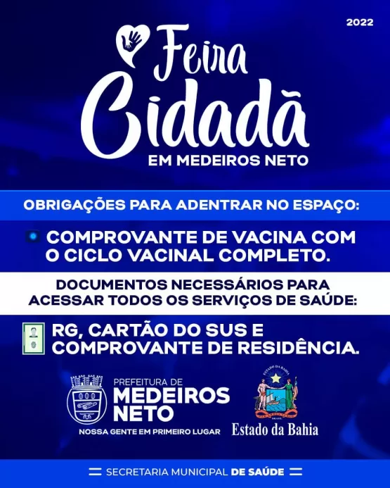 Prefeitura de Medeiros Neto e Governo do Estado promovem Feira da Saúde e Cidadania no município; veja lista de serviços