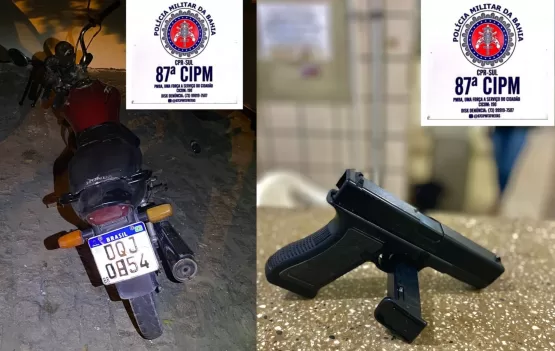 Homens são presos com simulacro de arma de fogo a bordo de uma moto em Teixeira de Freitas
