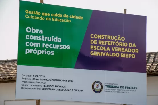 Prefeitura prossegue com construção de refeitórios em seis escolas de Teixeira de Freitas