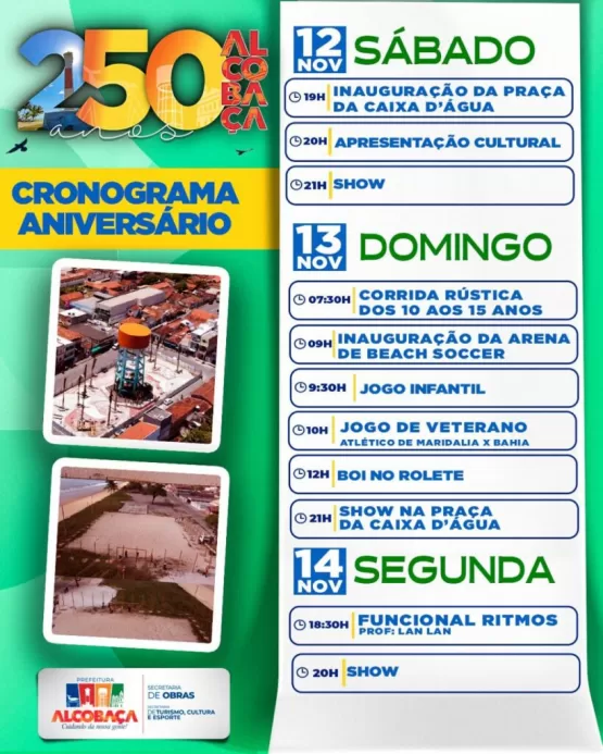 Alcobaça comemora 250 anos  do município com inauguração da Praça da Caixa D’água e programação especial