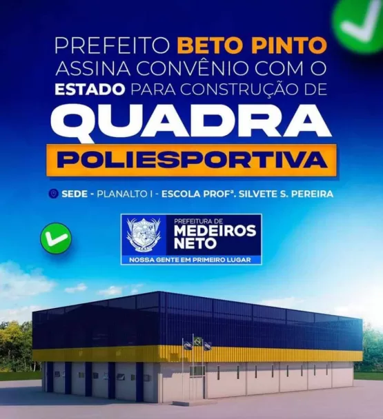 Prefeito Beto Pinto assina convênio com o Estado para construção de quadra poliesportiva na Escola Silvete