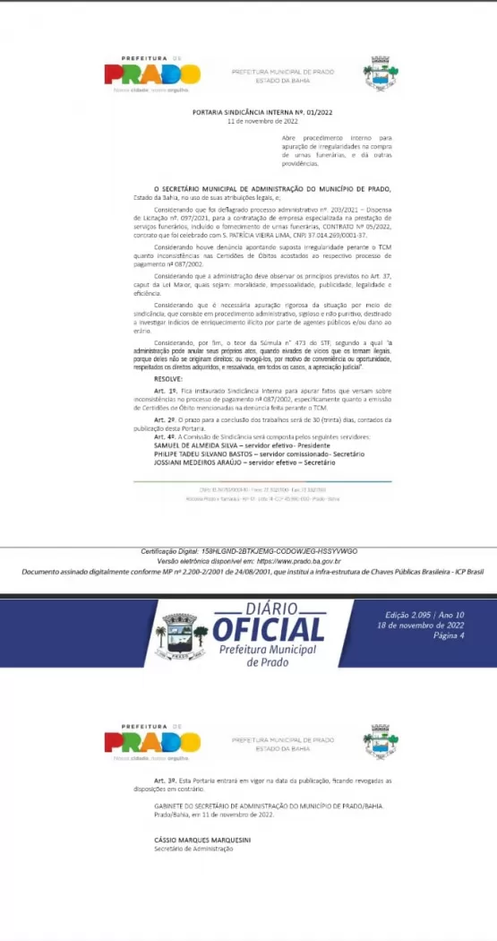 Prefeitura do Prado emite Nota sobre a denúncia da máfia dos caixões