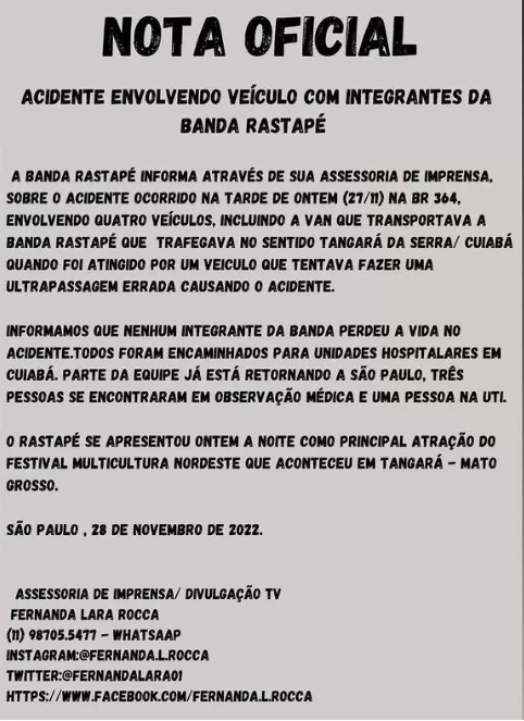 Integrante da banda de forró Rastapé está em coma induzido, após grave acidente com o grupo