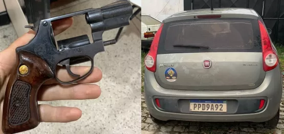 Dois homens são presos e um adolescente apreendido pela PM em  Teixeira de Freitas com revólver e  carro roubado em Itabatã