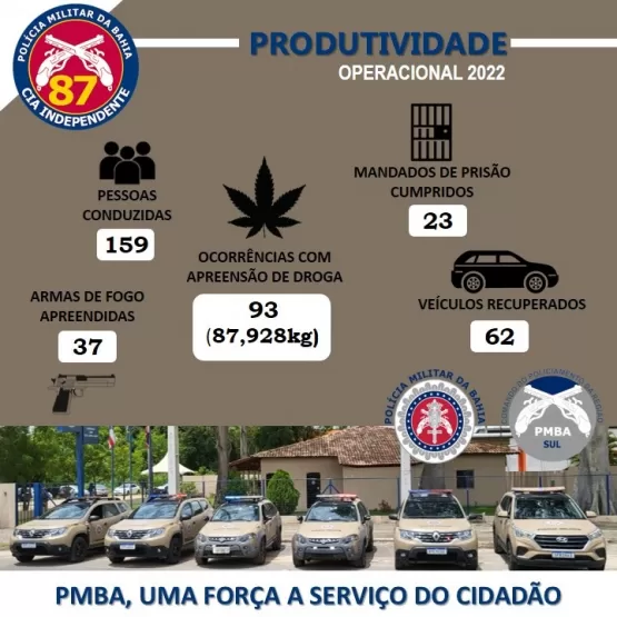 37 armas e 88 quilos de drogas foram apreendidas pela PM em 2022 na cidade de Teixiera de Freitas
