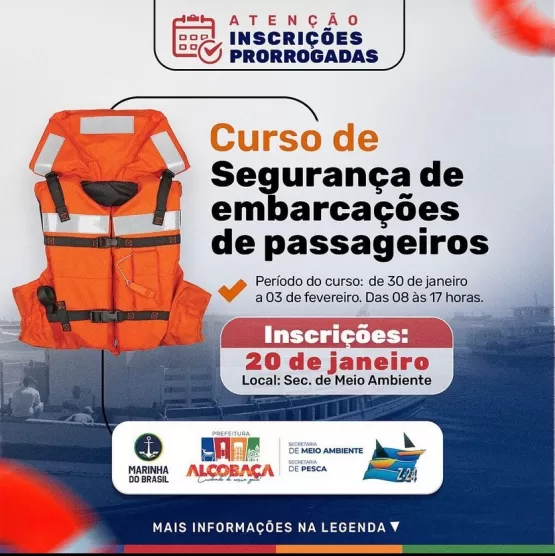 Alcobaça –Prorrogadas as inscrições para o Curso de Segurança de Embarcações de Passageiros 