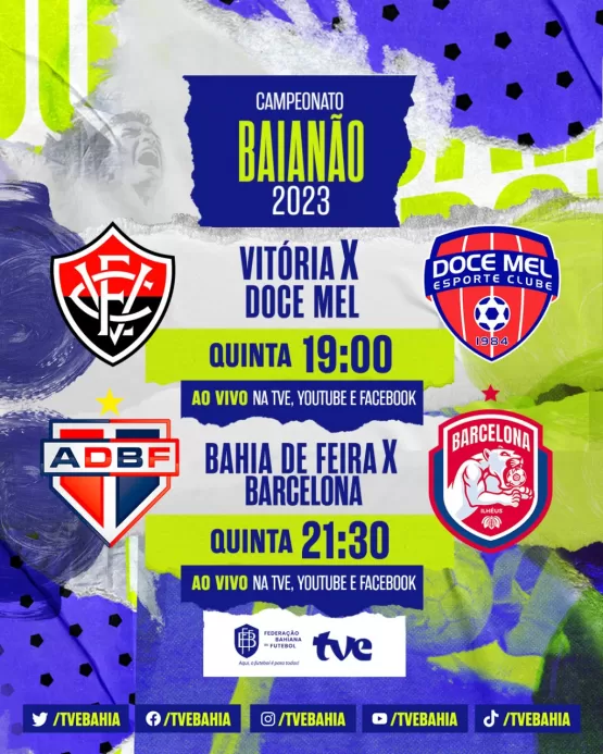 Vitória x Doce Mel e Bahia de Feira x Barcelona é transmitido ao vivo nesta quinta