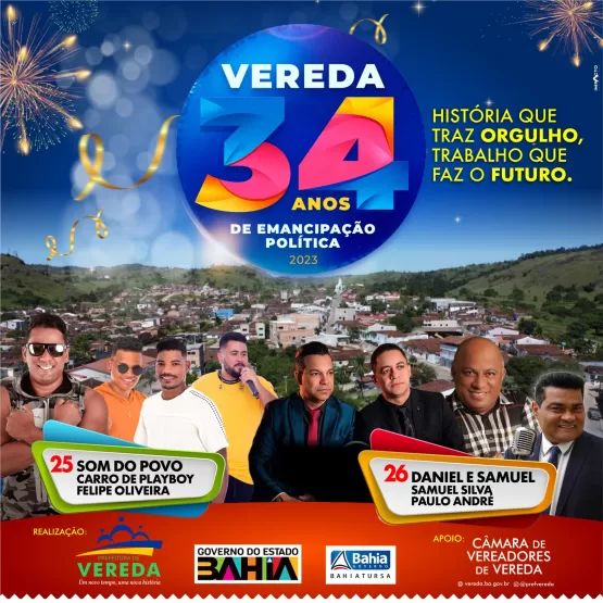  Oba! Vai ter festa - Vereda comemora 34 anos de emancipação política. Confira a programação