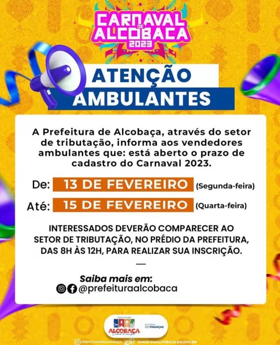 Prazo de cadastro para ambulantes vai até o dia 15 em Alcobaça