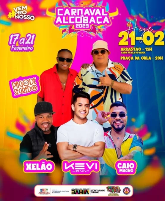 Carnaval de Alcobaça termina hoje com shows de Kevy Jhonny, Pagode do Segredo, Xelão e Caio Magno