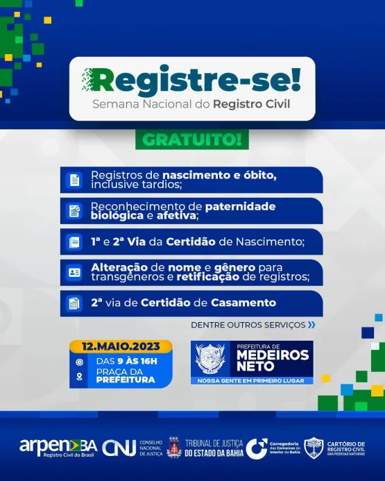 REGISTRE-SE: Prefeitura de Medeiros Neto recebe mutirão para tirar e regularizar documentos da população nesta sexta-feira