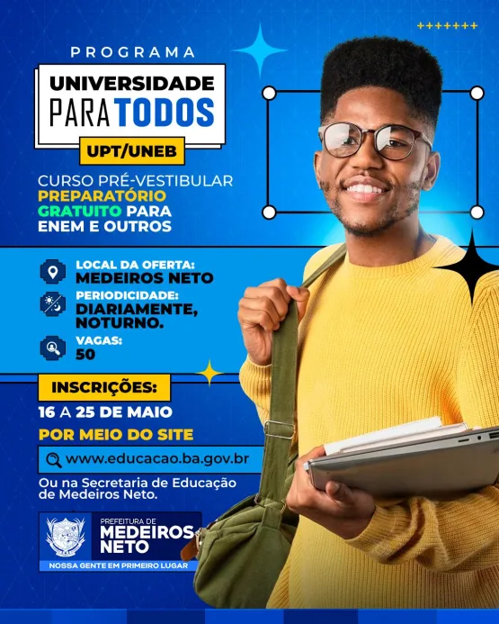 Prefeitura de Medeiros Neto e Uneb abrem inscrições de curso preparatório gratuito para Enem nesta terça (16)