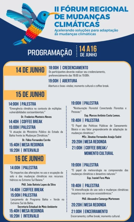 II Fórum Regional de Mudanças Climáticas ocorre entre os dias 14 e 16 em Teixeira de Freitas