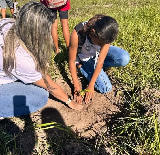 Prefeitura de Teixeira de Freitas realiza plantio de mudas nativas em nascente junto com alunos de Teixeira de Freitas