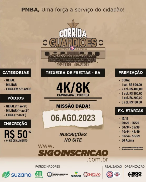 Prepare-se: Corrida dos Guardiões acontecerá em Teixeira de Freitas em 06 de agosto