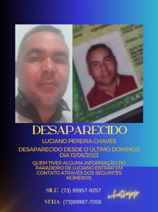 Ex-morador de Medeiros Neto desaparece após surto psicótico e familiares pedem ajuda