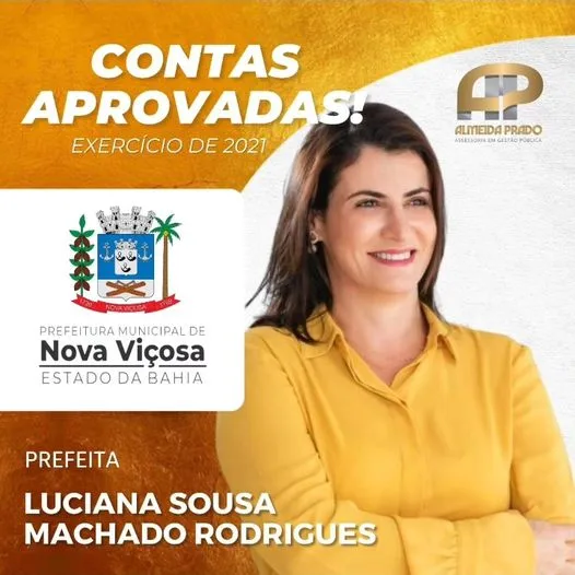 Contas da Prefeitura de Nova Viçosa, sob gestão da Prefeita Luciana Machado são aprovadas para o Exercício 2021