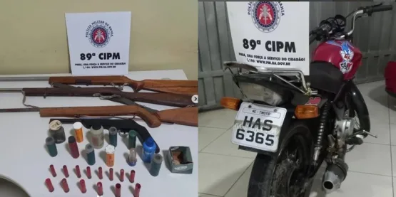 Polícia apreende armas e motocicleta roubada em operação na zona rural de Mucuri