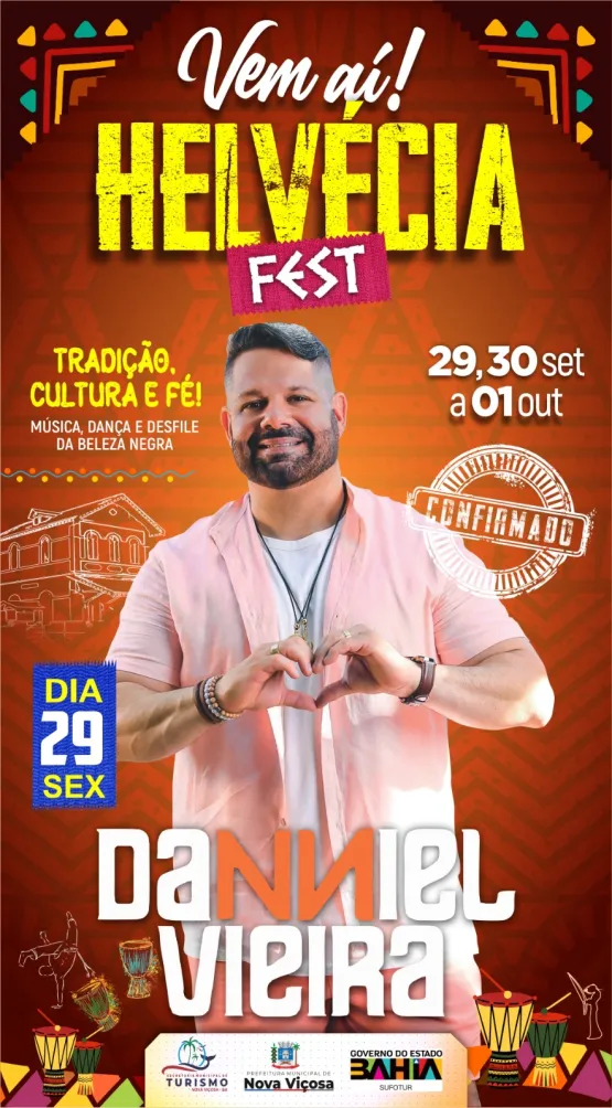 Daniel Vieira será uma das atrações do Helvécia Fest nesta sexta-feira (29)