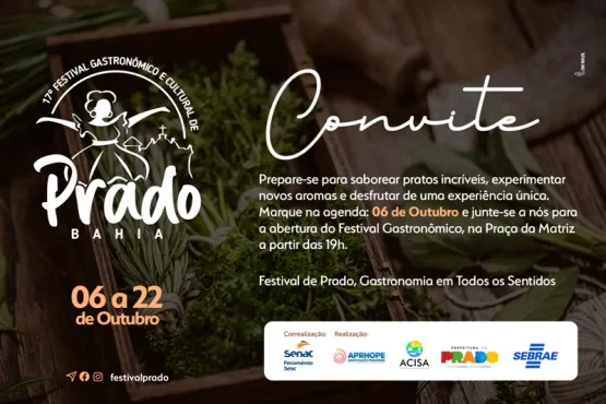 Gastronomia em Todos os Sentidos. O 17º Festival Gastronômico e Cultural do Prado te espera de 06 a 22 de outubro