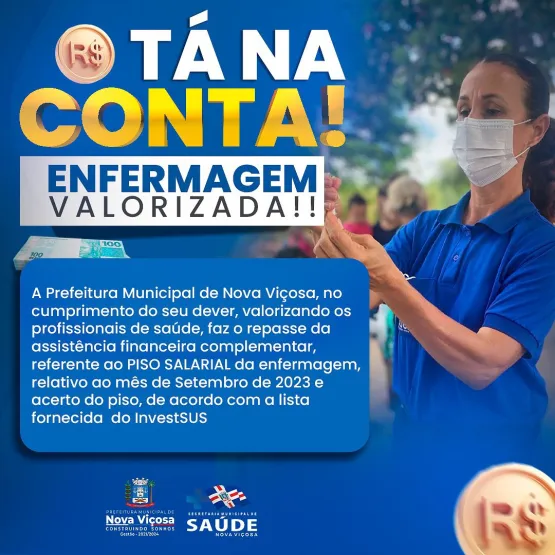 Prefeitura de Nova Viçosa realiza repasse do Piso Salarial da enfermagem