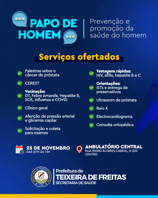 Novembro Azul: confira os serviços que serão ofertados no evento Papo de Homem neste sábado (2