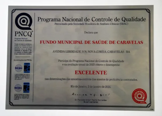 Laboratório Municipal de Caravelas Recebe Certificado de Excelência do Programa Nacional de Controle de Qualidade (PNCQ)