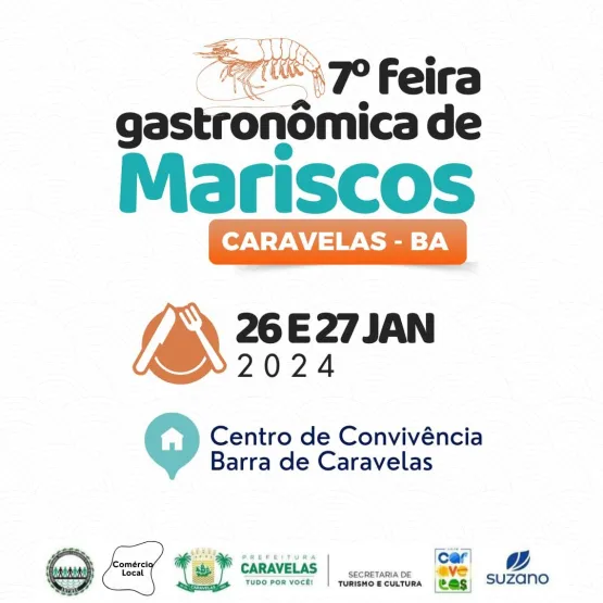 Vem aí a 7ª edição da Feira Gastronômica de Mariscos de Caravelas nos dias 26 e 27 de janeiro