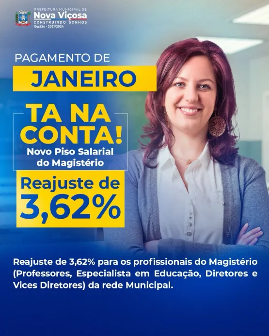 Prefeita Luciana Machado valoriza os profissionais da educação com pagamento do Piso Salarial do Magistério. Tá na conta.