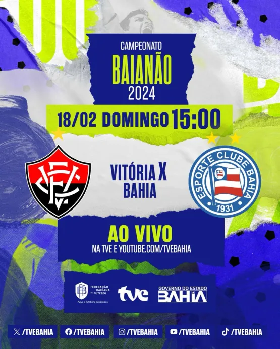 TVE transmite Vitória e Bahia neste domingo (18), pelo Campeonato Baiano