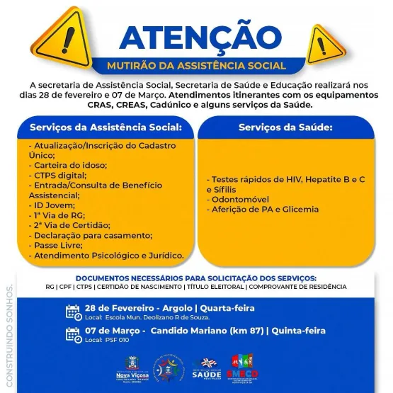 Secretaria Municipal de Assistência Social leva serviços essenciais aos distritos de Nova Viçosa