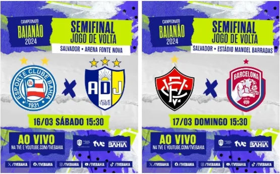 Bahia, Jequié, Vitória e Barcelona decidem vagas na final do Baianão na TVE