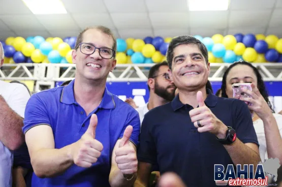 Prefeito Dr. Marcelo Belitardo recebe ACM Neto e os deputados Paulo Azi e Sandro Régis em ato de filiação partidária e lançamento de sua pré-candidatura à reeleição