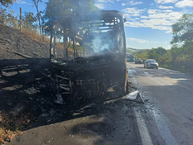 Ônibus  pega fogo na BR-101 em Teixeira de Freitas, ninguém ficou ferido