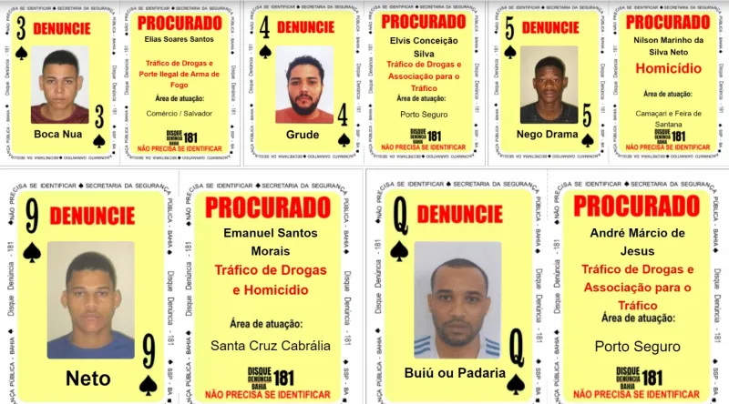 Baralho do Crime da SSP é atualizado com mais cinco foragidos da Justiça