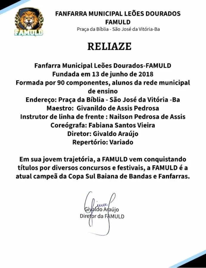 FAMULD realizará apresentação em Prado no dia 7 de Setembro