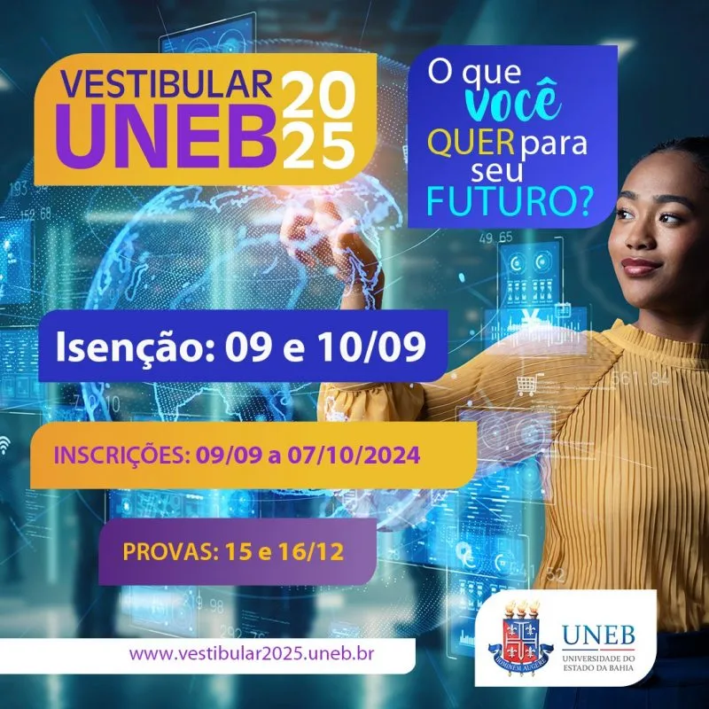 Uneb inicia inscrições para o Vestibular 2025; isenção pode ser solicitada até esta terça (10)