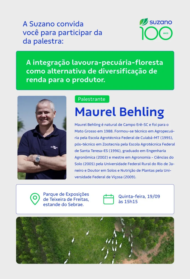 Suzano promove palestra com Maurel Behling em Teixeira de Freitas