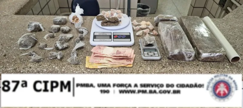 PM apreende quase 1,5 kg de drogas em Teixeira de Freitas; dois suspeitos foram presos