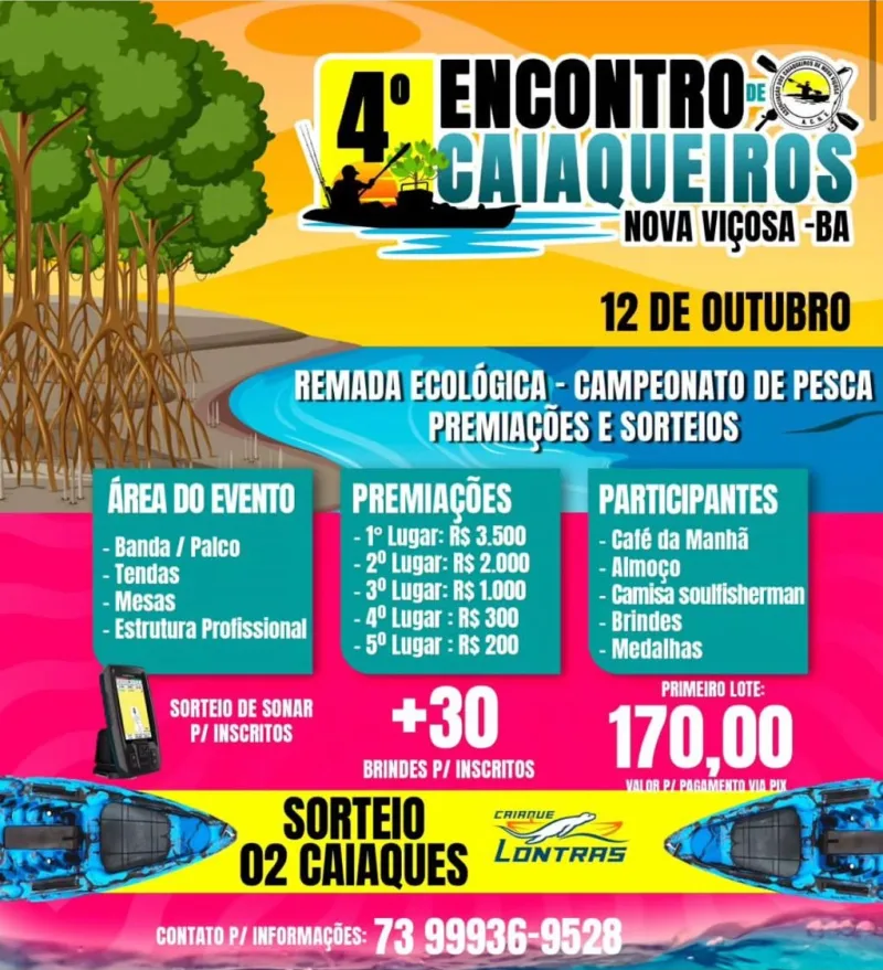 4º Encontro de Caiaqueiros acontece em Nova Viçosa neste sábado, 12 de outubro