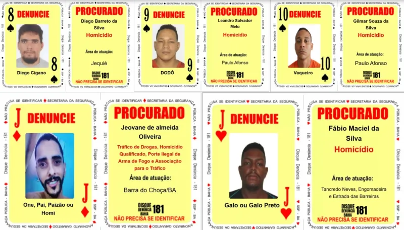 Baralho do Crime da SSP é atualizado com cinco cartas estampando foragidos