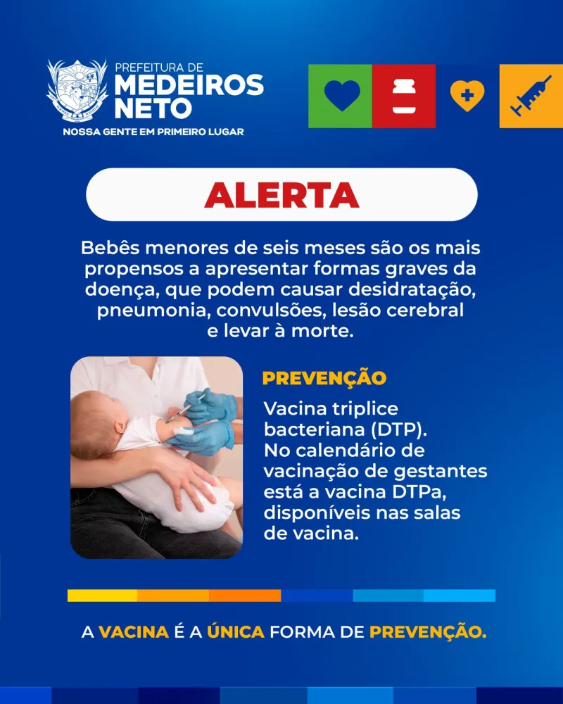 Prefeitura de Medeiros Neto alerta sobre os riscos do Coqueluche e importância do diagnóstico precoce