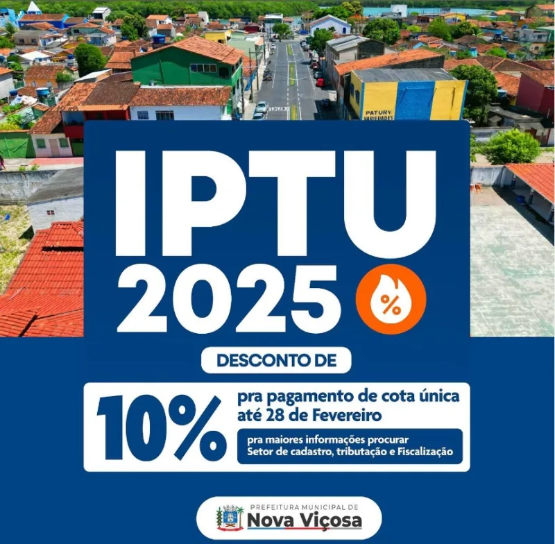 Nova Viçosa oferece 10% de desconto no IPTU para pagamento em cota única até 28 de fevereiro