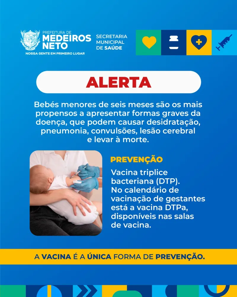 Prefeitura de Medeiros Neto alerta população sobre sintomas da Coqueluche