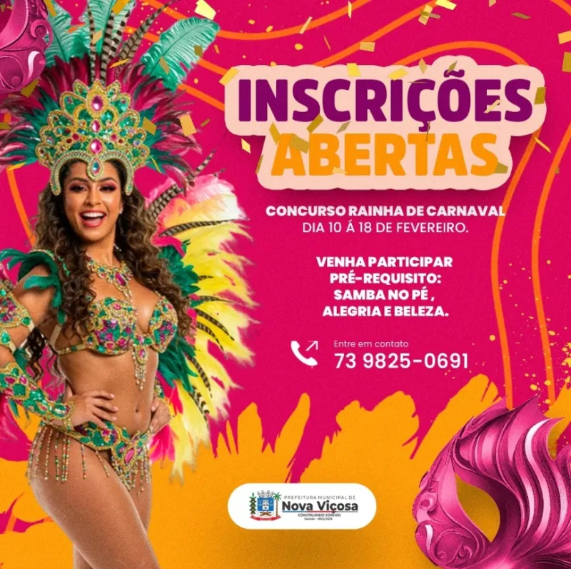 Prefeitura de Nova Viçosa inicia Inscrições para o Concurso Rainha do Carnaval