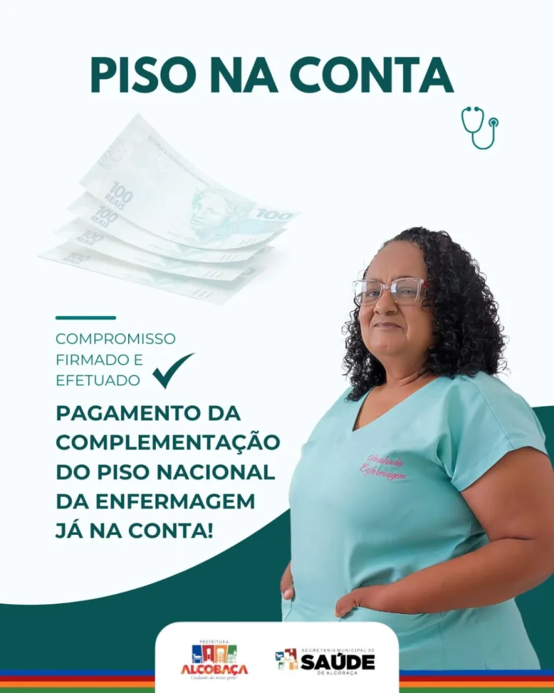 Prefeitura de Alcobaça realiza pagamento da diferença do Piso Salarial da Enfermagem