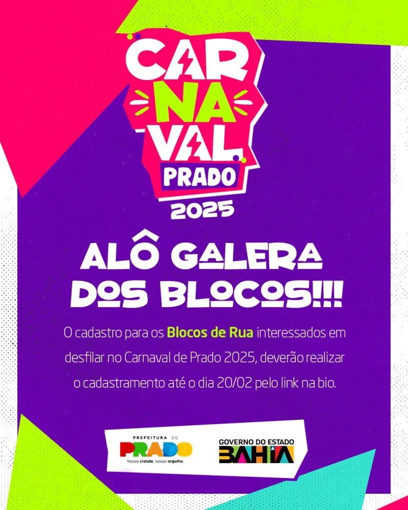 Alô foliões! Inscreva seu bloco e garanta a festa no carnaval de Prado 2025!